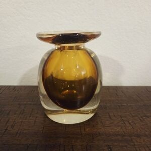 Vintage Mid Century Modern Murano Amber Sommerso Style Art Thick Glass Bud Vase